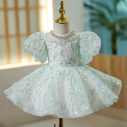 2023 Elegant Wedding Kids Formal Occasion Dress Mint Green for Little Girls Party Pageant Short Evening Gowns Luxury Eid Dresses