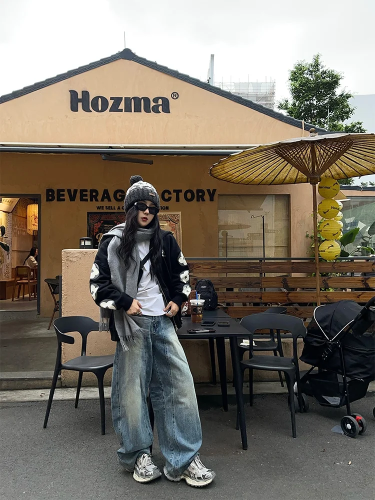 

Джинсы с широкими штанинами, женские осенне-зимние свободные потертые дизайнерские брюки длиной до пола, винтажные брюки