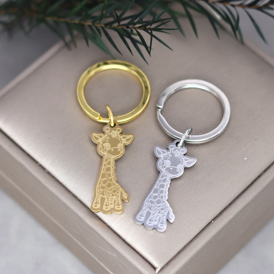 QIMING Lovely Animal Giraffe Keychains For Women Stainless Steel Jewelry Bohemia Key Ring Birthday Gift