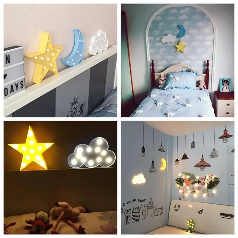 Moon Heart Fairy Lights Hoop Led Garland Star Unicorn Wall Desk Night Light Battery Lights for Wedding Party Home Decoration