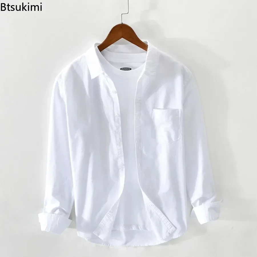 2026 New Men's Oxford 100% Cotton Long-sleeved Shirts Simple Casual Solid Color Loose Shirt Coats Men Breathable Cardigan Blouse