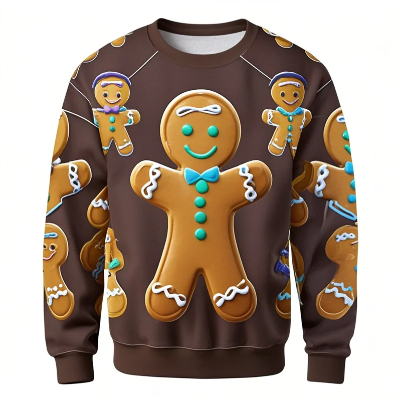 Hilarious Gingerbread Man 3D Printed Ugly Christmas Sweater For Men Clothes Hip Hop Kids Sweatshirts Xmas Funny Gifts Pullovers