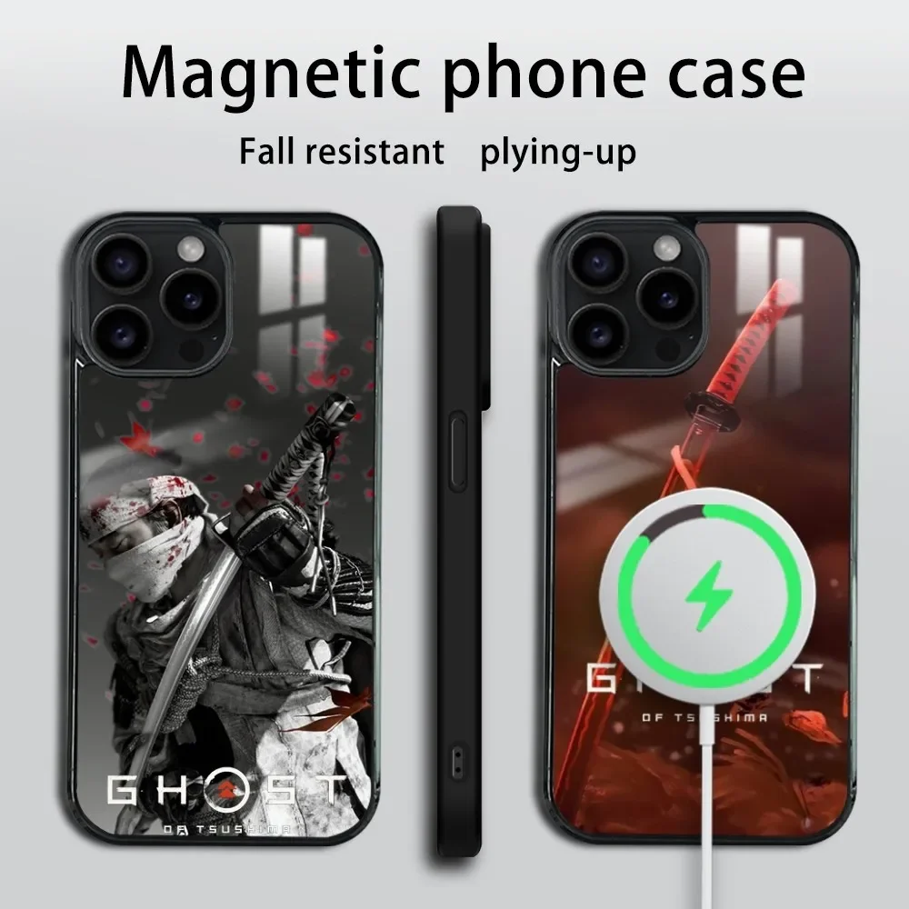 game G-Ghost of Tsushima Phone Case For iPhone 16 15 14 13 12 11 Pro Max Plus Mini Mirror Wireless magnetic case