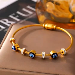 Nivora Devil's Eye Bracelets For Women Stainless Steel PVD Gold Plated Rhinestone Enamel Women Charm Bangle Waterproof Jewelry