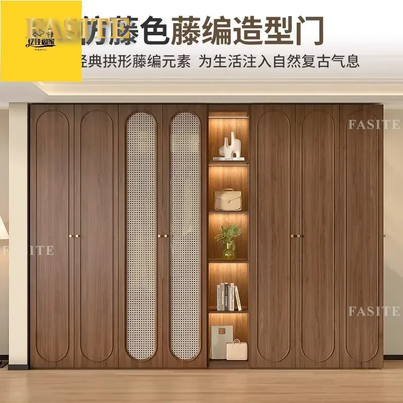 For Home Bedroom New Medieval Style Fashion Imitation Rattan Wardrobe Retro American European Pine Board Storage Cabinet