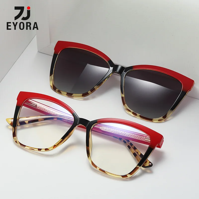 

EYORA Two-Tone Polarized Magnetic Clip-On Night Vision Anti Blue Light Reading Glasses Myopia Eyewear Progressive Eyewear Lens