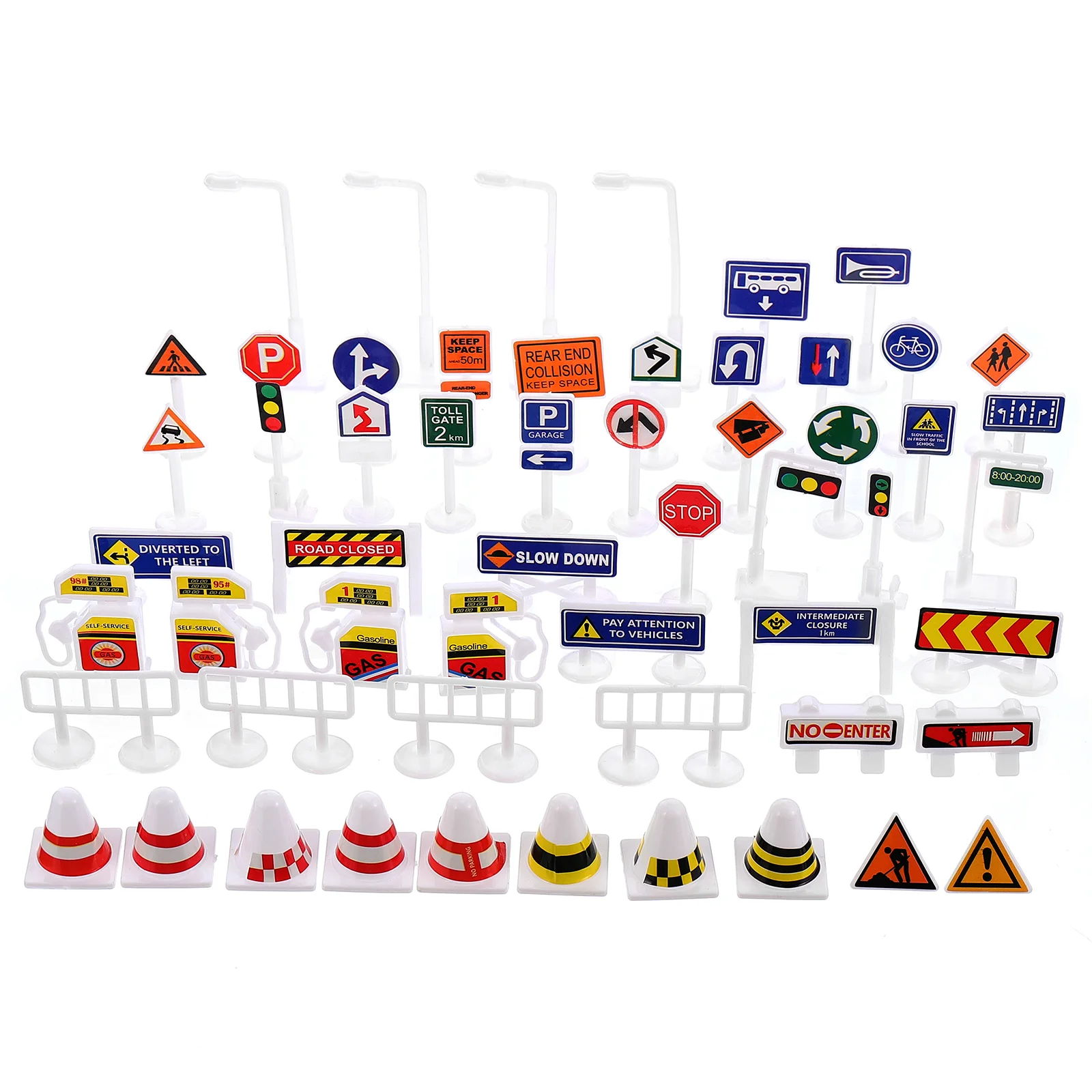 56 Pcs Kids Traffic Gift Barricade Toys Mini for Street Road Sign Light Outdoor Playset