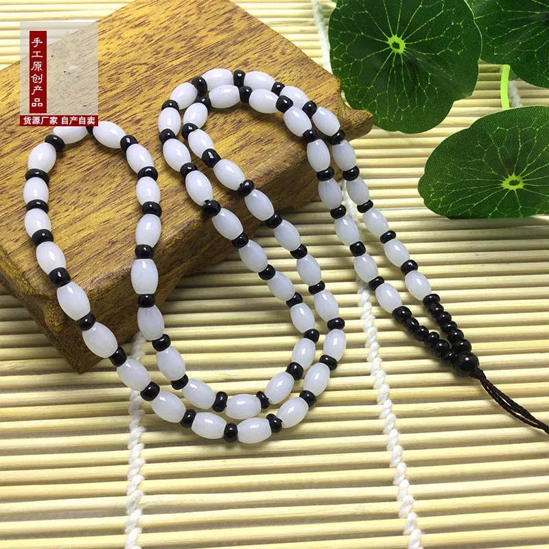 Factory Direct Supply Full Jade Beads Bead Necklace Pendant Rope6mmBead Green White Glass round Beads Hand-Woven Lanyard