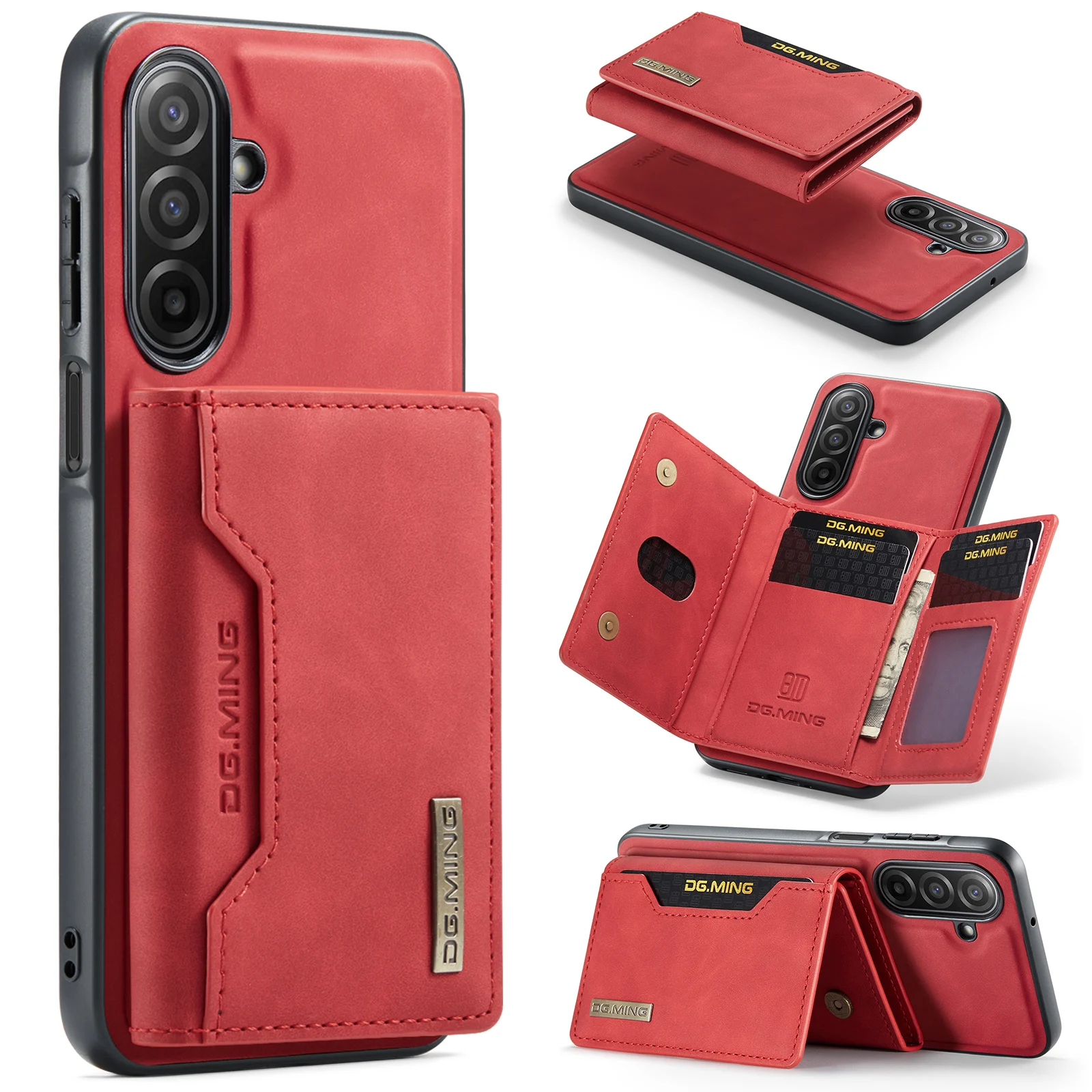 Casing Dompet Kulit Magnetik 2 in 1 yang Dapat Dilepas untuk Samsung A17 S25 Ultra S24 Plus S23 S22 A16, Pelindung Anti Benturan