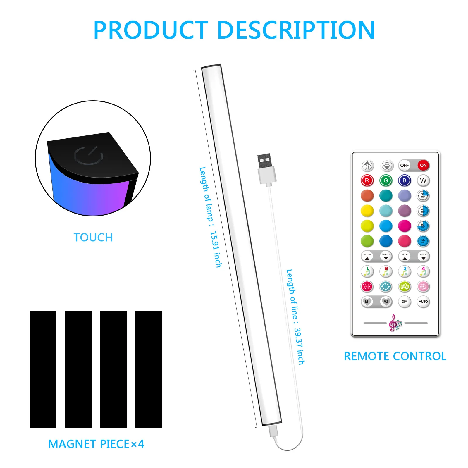 Barra de luz Rgbic para debajo del Monitor, lámpara ambiental para juegos, interruptor de sincronización de aplicación, 5v, 40 teclas, Control remoto, teclado