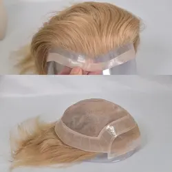 Eseewigs Men's Hairpiece Human Hair Toupee Wig Super Thin Skin Hair Replacement (#21 Ash Blonde) 10
