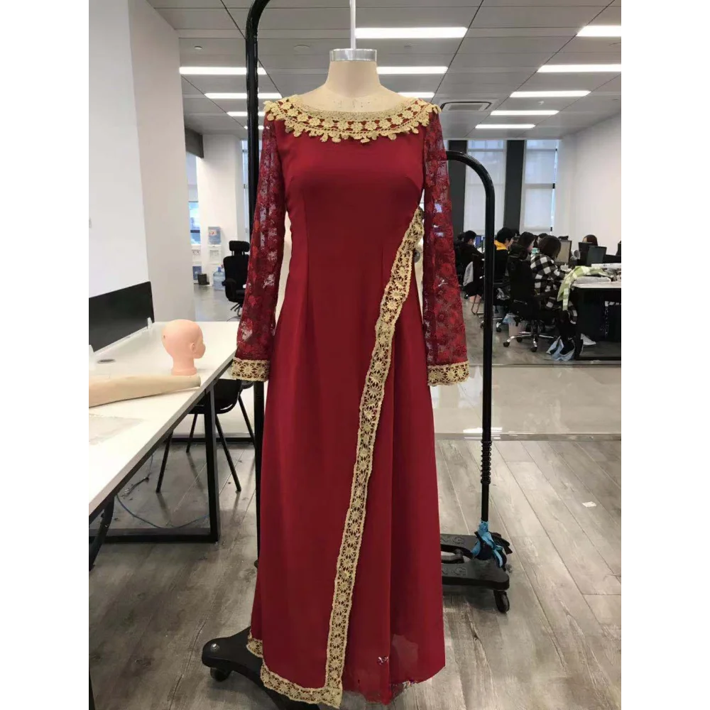 Sukienki maxi dla kobiet Retro koronkowa patchworkowa nieregularna sukienka wokół szyi z długimi rękawami Cape szyfonowe długie sukienki