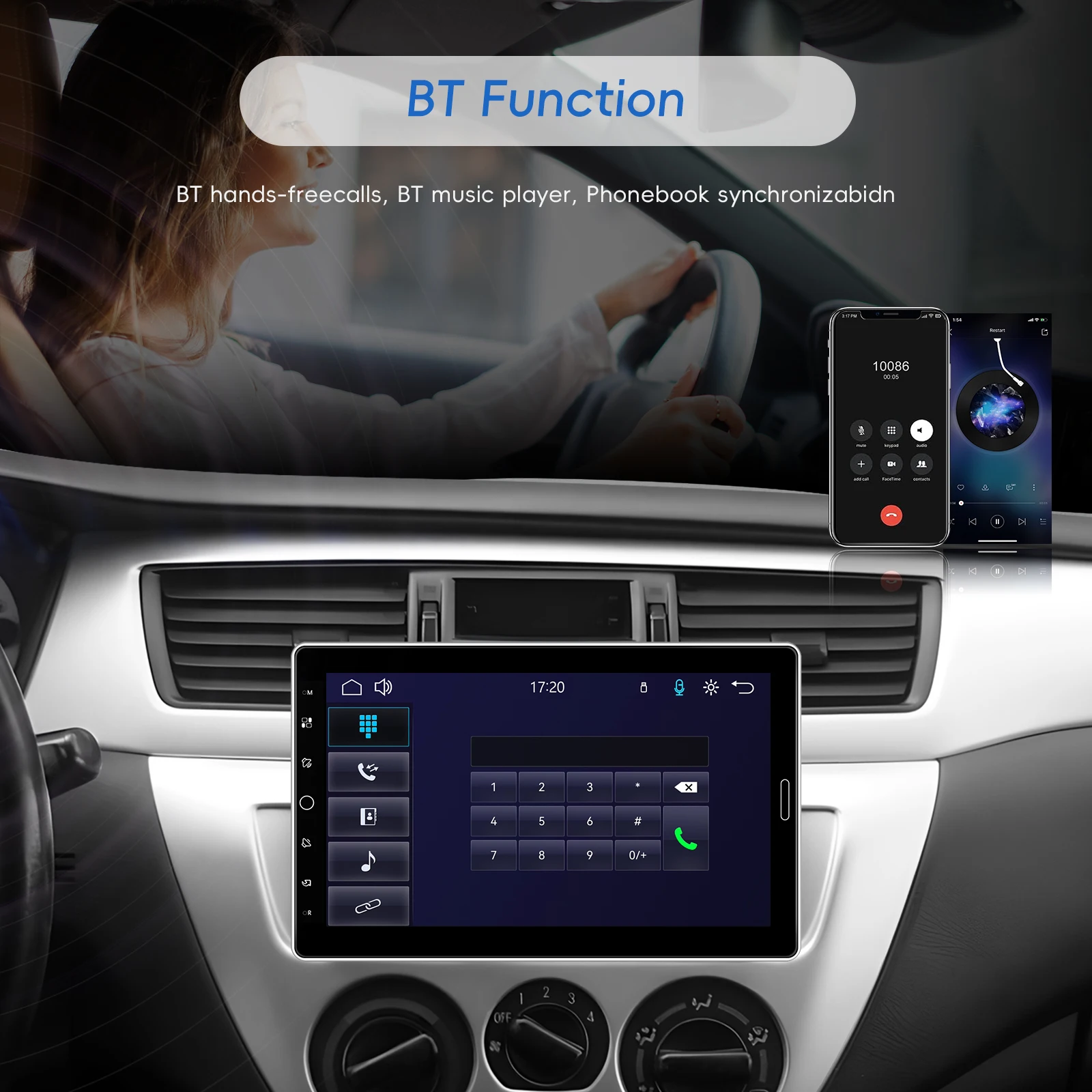 Podofo 1DIN CarPlay Autoradio Android Auto Mirror Link Universelles Auto-MP5-Player FM/AM/RDS Radio Bluetooth USB DVR AUX-IN – Detail 5