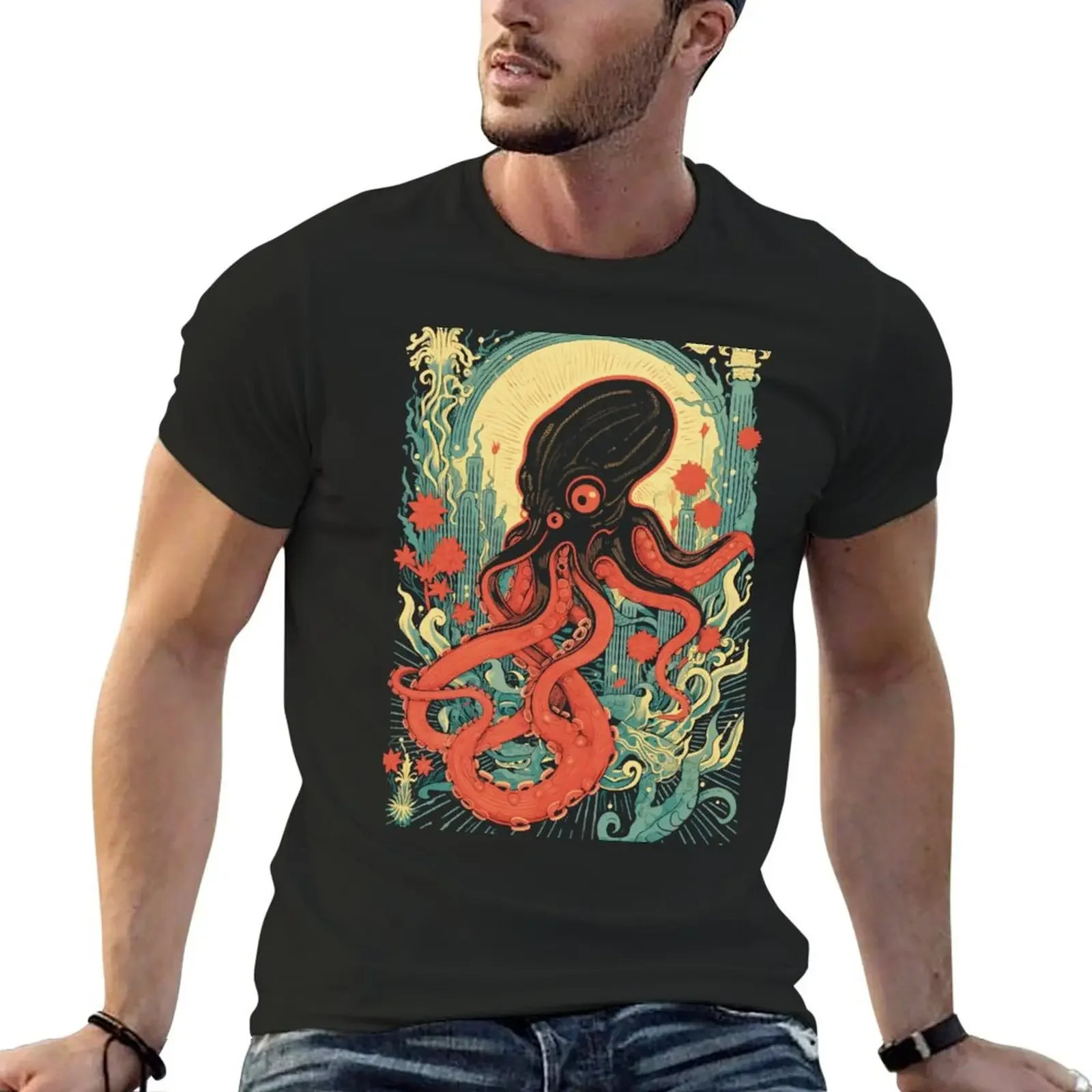 Retro Giant Octopus In Atlantis Sea Art T-Shirt blacks shirts graphic new edition t shirts for men