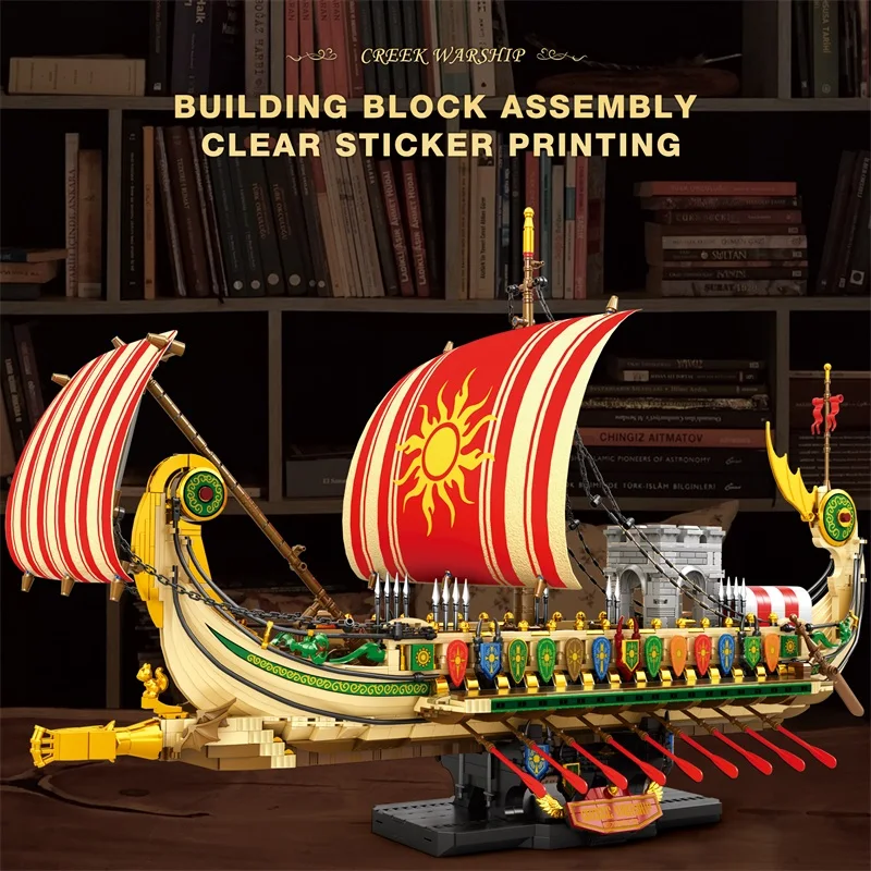 Reobrix 66102 Greek Warship Building Sets for Fun Building Blocks Boat Ship Brick Assembly Puzzle Toy Christmas Gift For Boy Kid