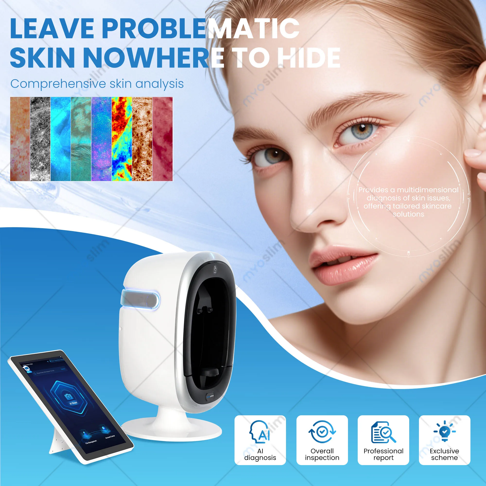 30MP HD 3D AI Skin Analyzer Portable Multispectral Imaging Facial Magic Mirror Detector Salon Skin Problem Diagnosis Device