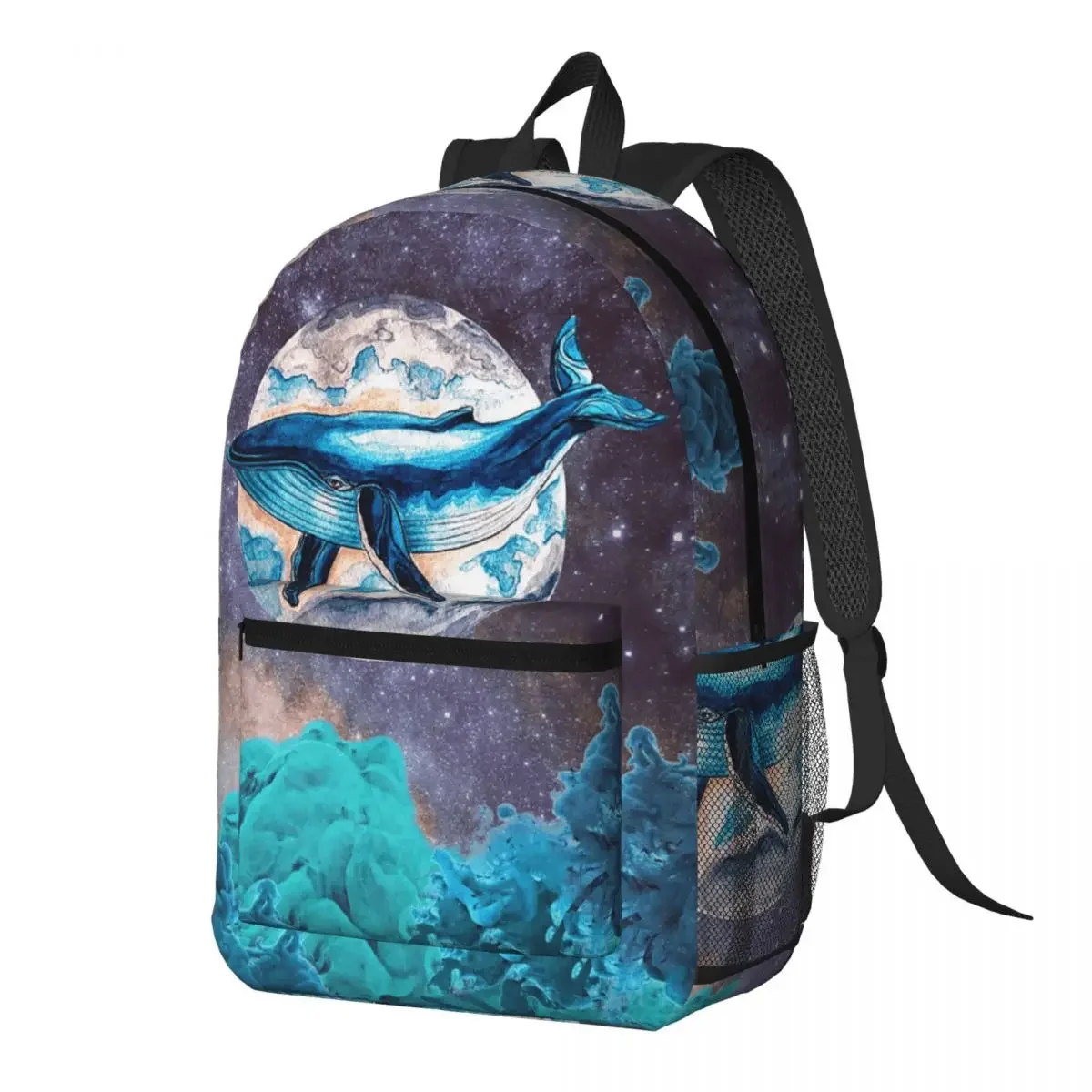 Blue Whale In The Sky Watercolor Art Backpack Daypack Large Capacity Children BookBag School Bag Shoulder Bags for Men Women