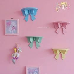 Pink Bow Wooden Shelf Free Punching Wall Hanging Storage Rack Girl Heart Room Decoration Home Organizer  Storage Organizer