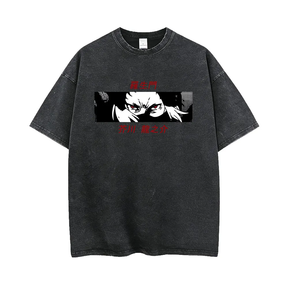 Washed Vintage Anime Bungo Stray Dogs Print T-shirt Manga Nakahara Chuuya Graphic T Shirt Men Women Casual Retro Cotton T-shirts