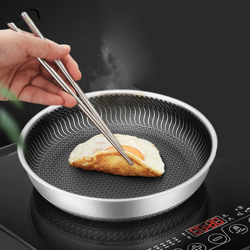 Sartén de acero inoxidable 316l, sartén de fondo plano para el hogar, sartén para freír carne y huevos, Cocina de Inducción sin recubrimiento, Gas Un