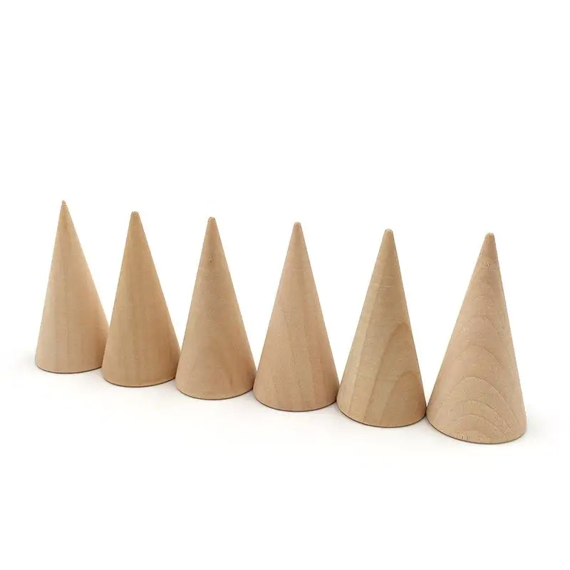 Wooden Finger Ring Display Stand Jewelry Ring Display Holder Showcase With Wooden Display Ring Cone Storage Organizer For Ring