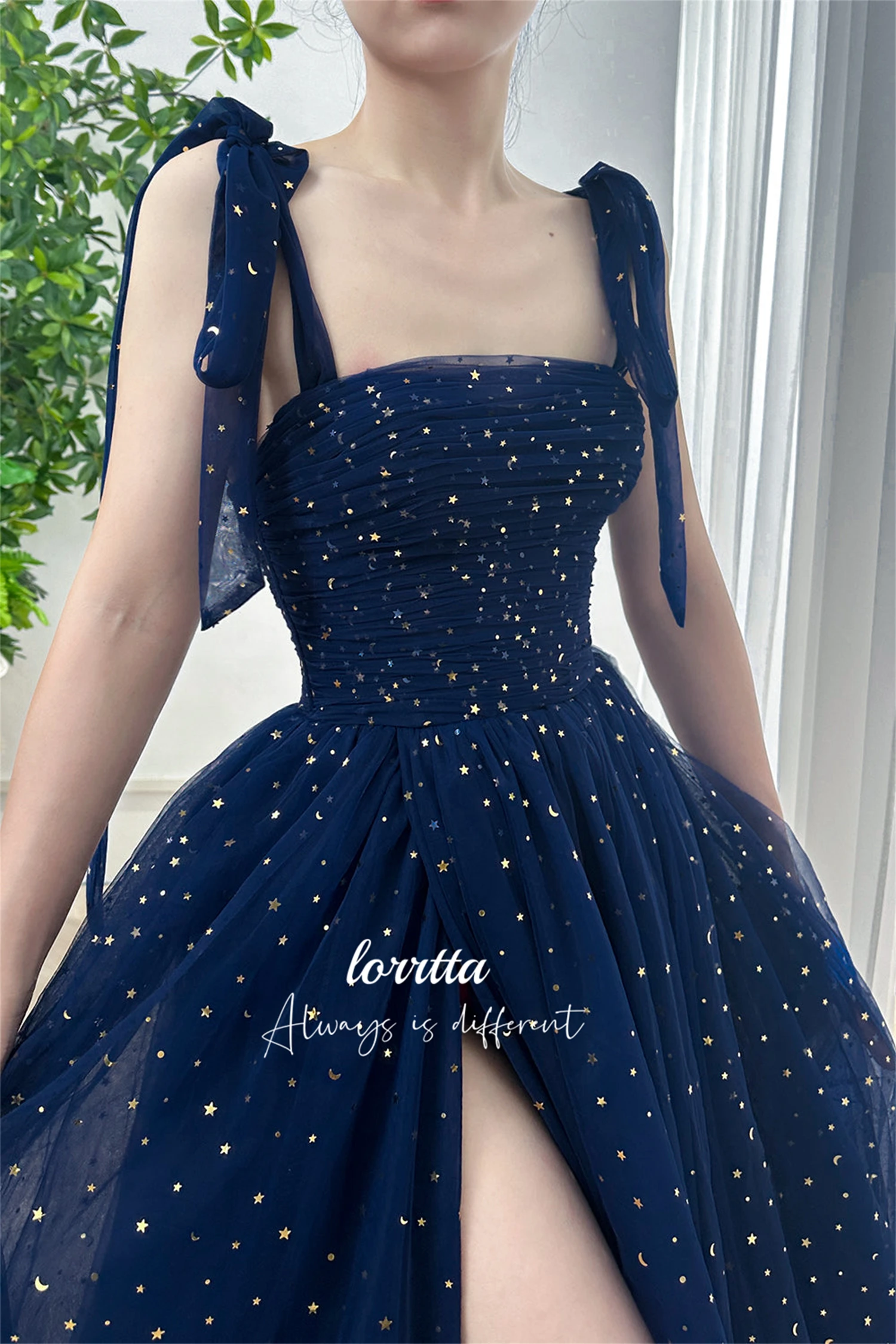 Lorrtta Star Glitter Fabric Party Dress Ball Gown Graduation Navy Blue Evening Dresses Luxury 2024 Wedding Prom Customized