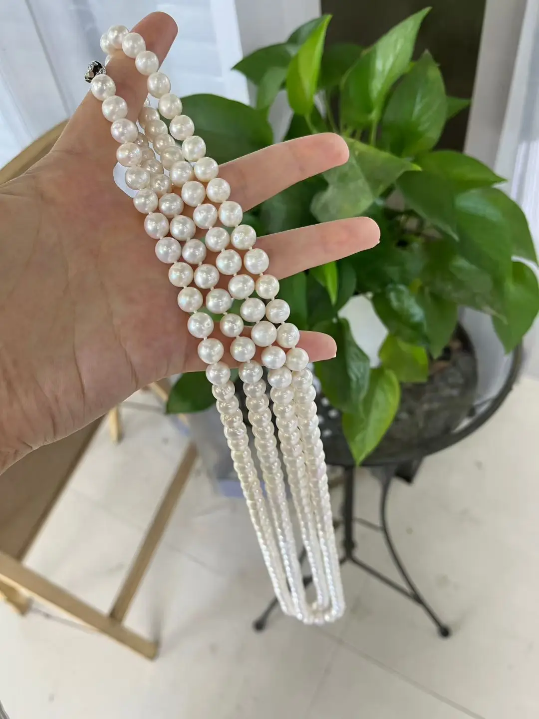 Long/necklace AAAA8-9mm natural white pearl 160cm long necklace/925 second button - supports customized sizes