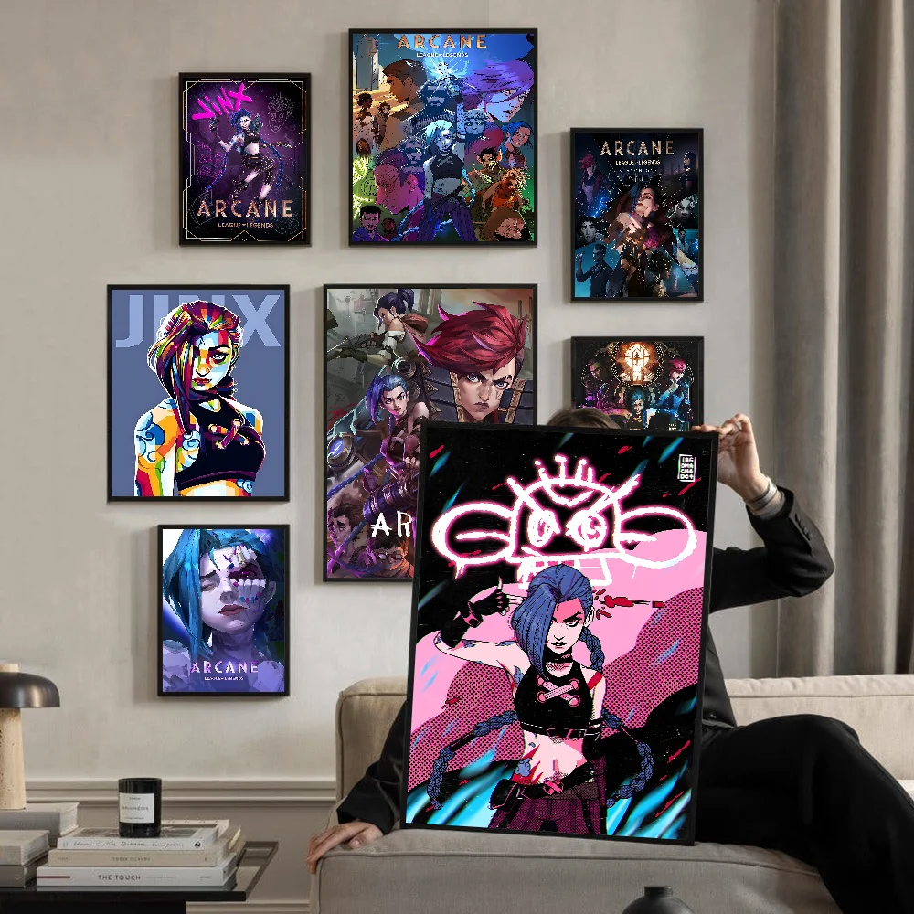 Arcane L-LOL Jinx Main Vintage Posters Sticky Retro Kraft Paper Sticker DIY Room Bar Cafe Kawaii Room Decor