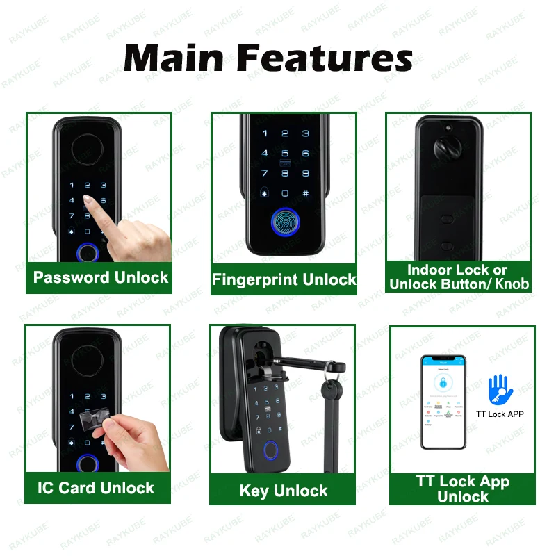 RAYKUBE N1 TT Lock Auto Smart Fingerprint Lock Set with Handle/Door Sensor APP Remote Unlock Easy Install No Punching No Wiring