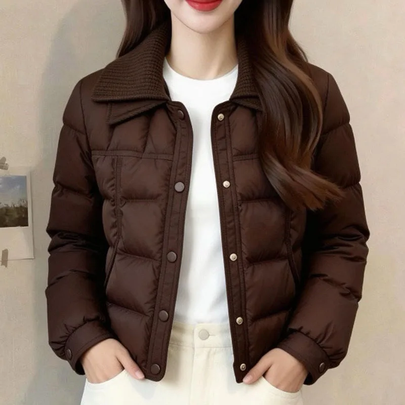 Women Cotton Coat 2026 Winter Outerwear Fashion Color Blocked Double Layered Collar Short Cotton Jacket Thin Cotton Warm Coat