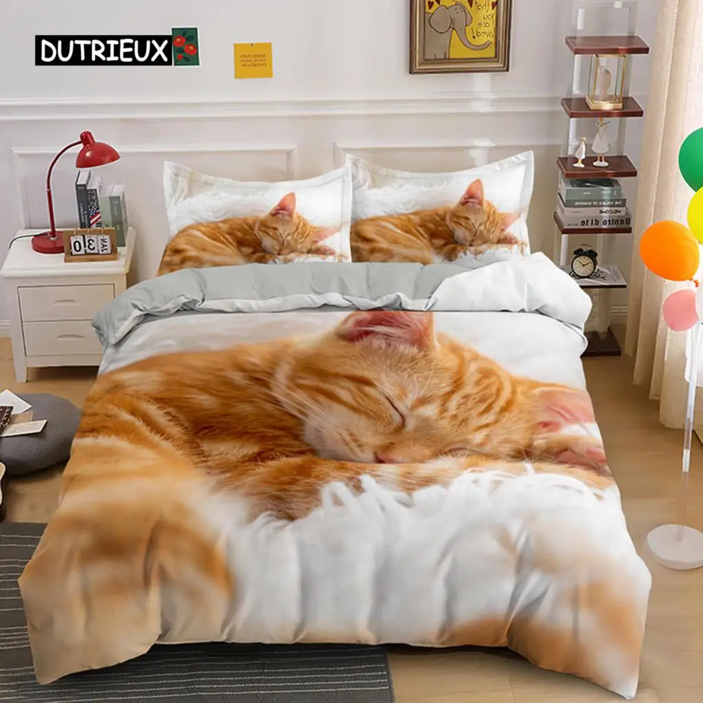 Lovely Pet Cat Bedding Set Animal Printed  Covers Single Double King Queen Size Duvet Cover Kitty Pattern Polyester Quilt Cover