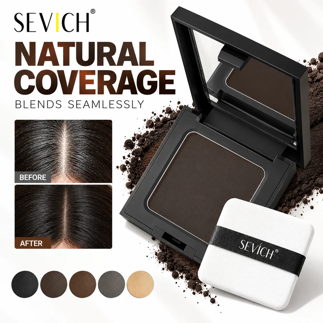 Sevich 5 Colors 12g Hair Shadow Powder Waterproof Hairline Edge Control Powder Root Cover Up Dark Brown Hair Concealer With Puff