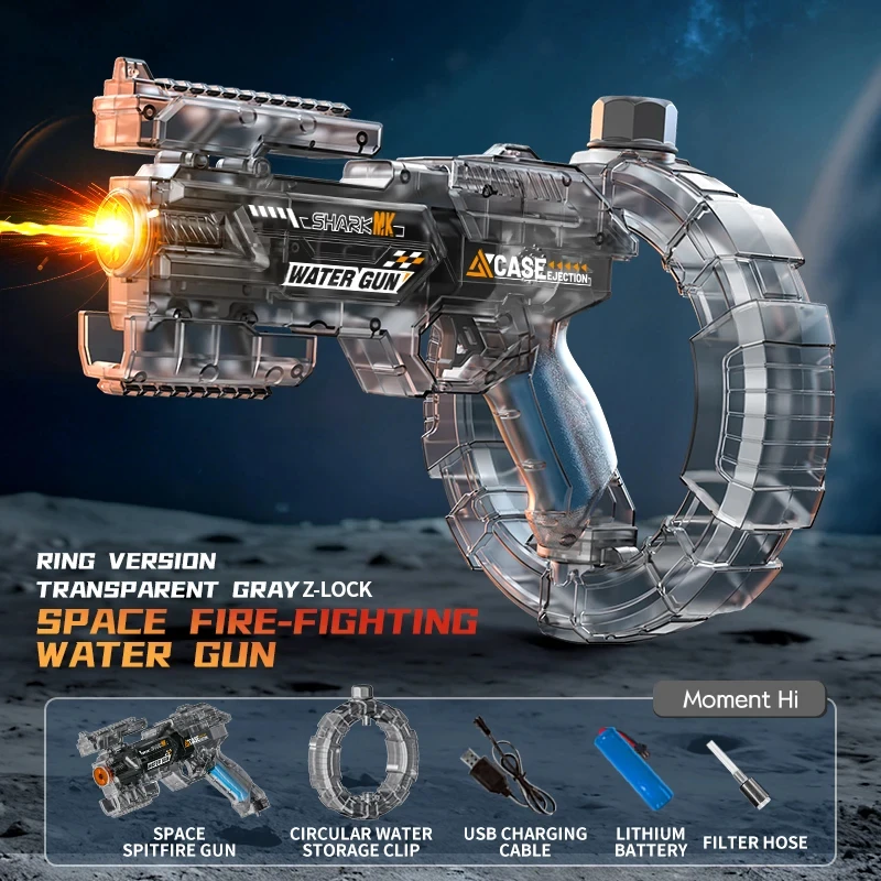 Space Energy Ring Electric Water Gun LED Flashlight Full Auto Continuous Fire Squirt Toy Adults Children Gift Beach Play