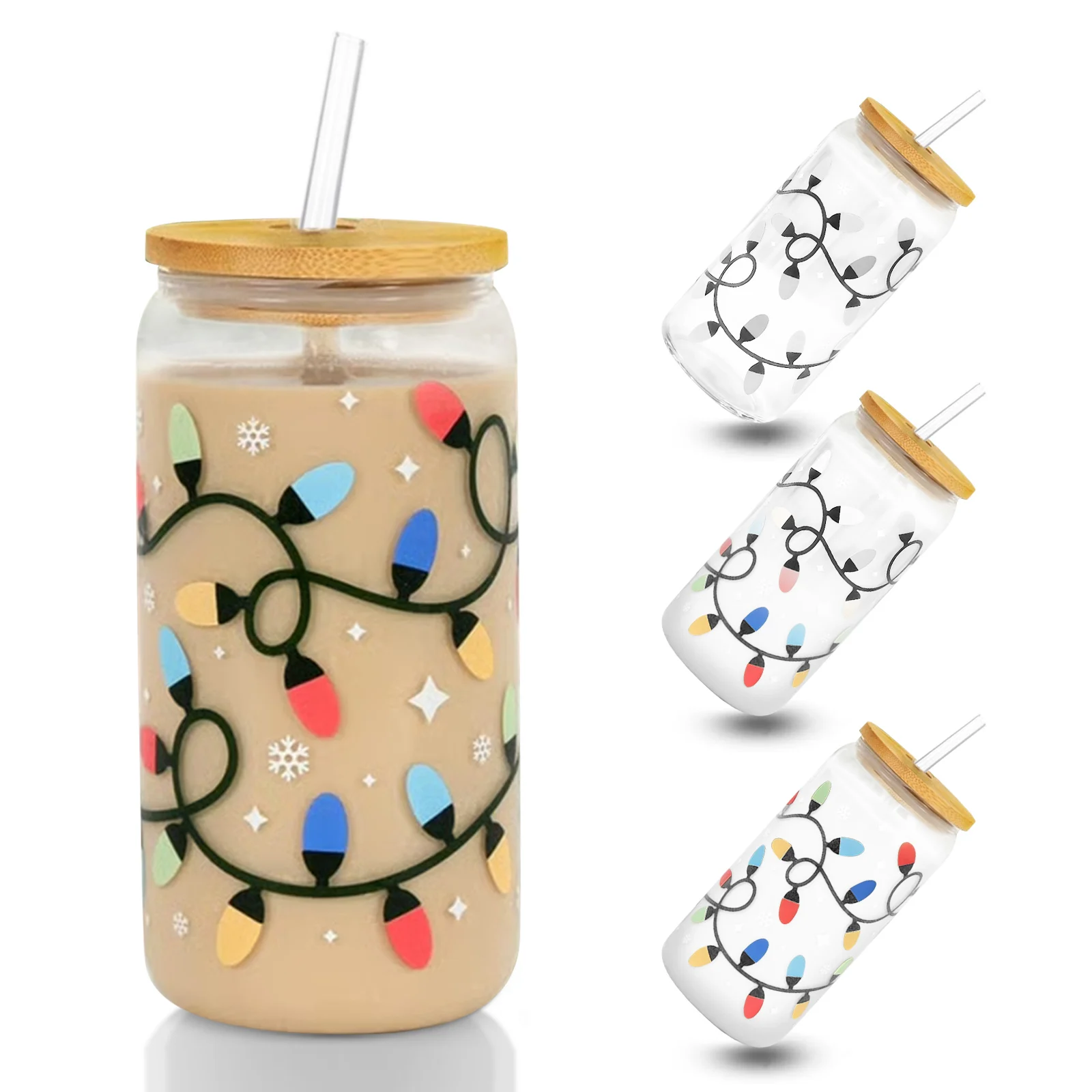 Upgraded Color Changing Christmas Cup,Cute Color Changing Glass Cup With Leakproof Lid Glass Straw And Straw Lid Xmas Gift