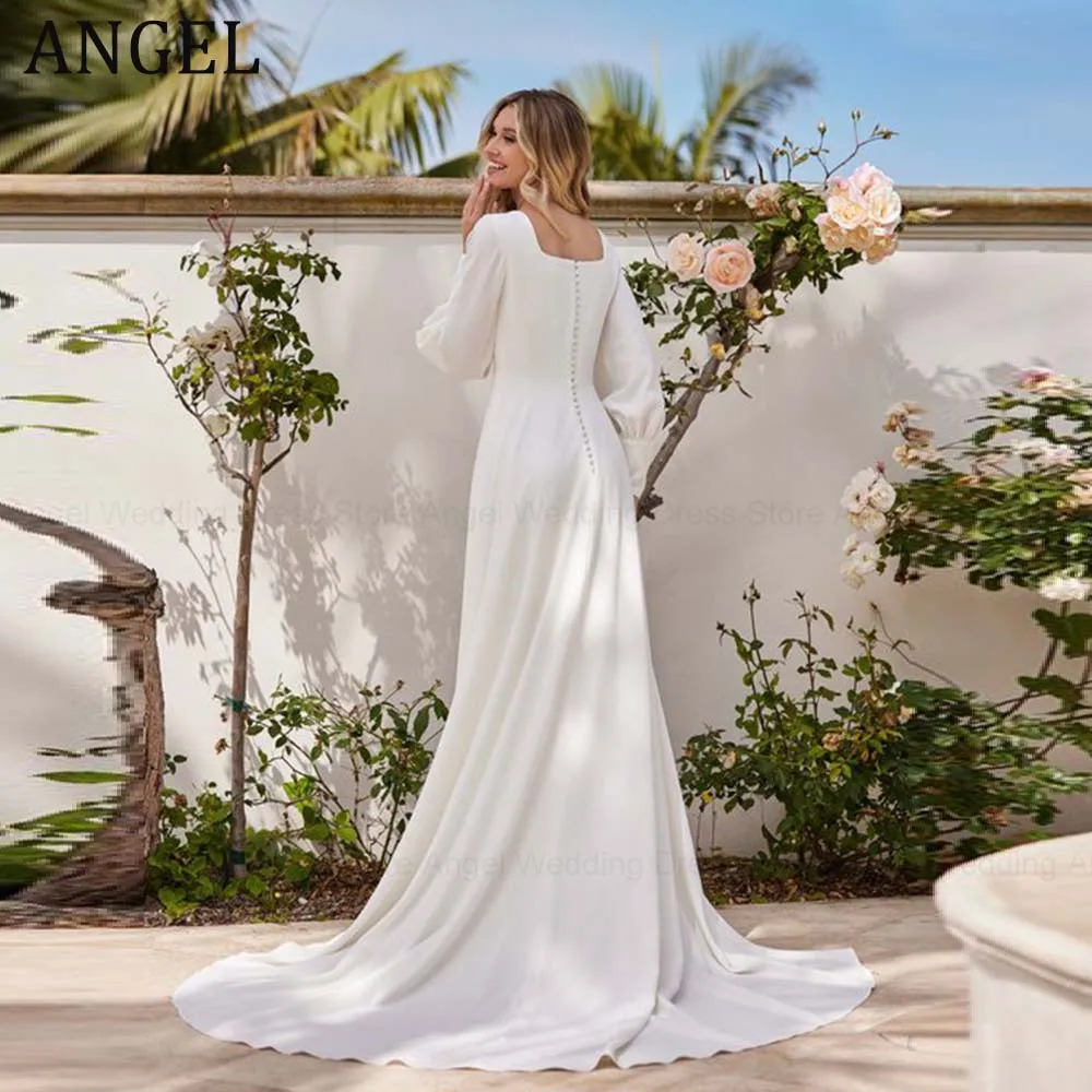 Anjo personalizado simples vestido de casamento para noiva 2026 a linha plissados gola quadrada longo vestido de noiva vestidos de noiva vestido de noite
