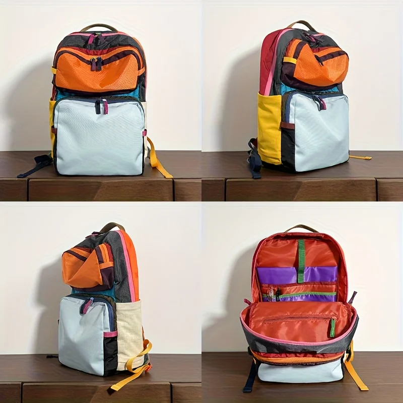 حقيبة ظهر ذات سعة كبيرة متعددة الألوان من النايلون شديدة التحمل للسفر والمشي لمسافات طويلة مع مقصورات متعددة وأشرطة مبطنة وجيب للكمبيوتر المحمول
