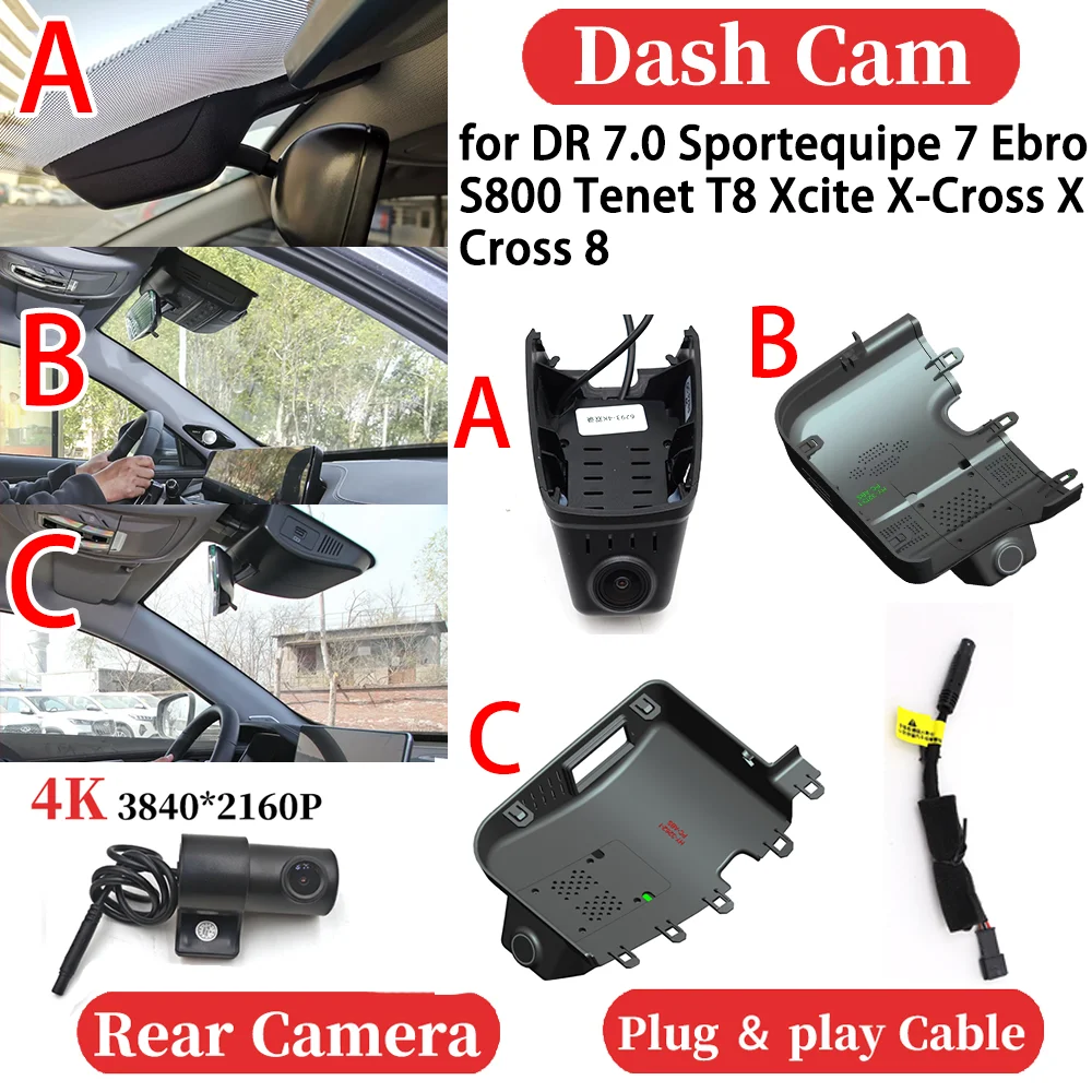 HUD Car 4K Wifi Video Recorder DVR Dash Cam Dashboard Camera for DR 7.0 Sportequipe 7 Ebro S800 Tenet T8 Xcite X-Cross X Cross 8