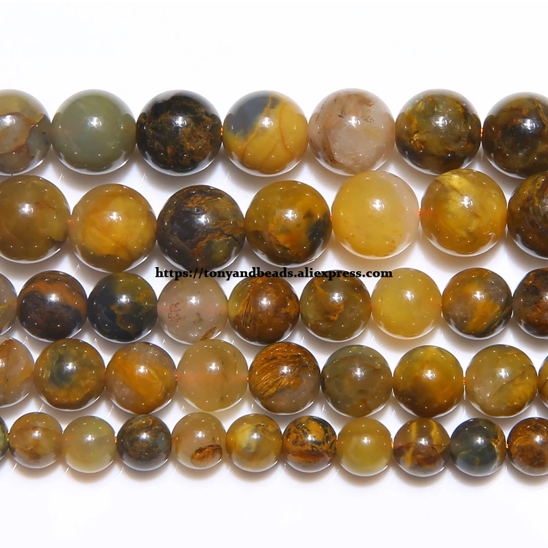 

Genuine Yellow Pietersite Natural Stone Round Loose Beads 6 8 10 MM Pick Size for Jewelry Making