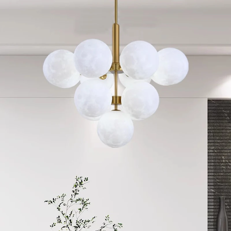 AiPaiTe Postmodern 3D Planet Moon Chandelier for Living Room Bedroom Dining Room LED Moon Chandelier