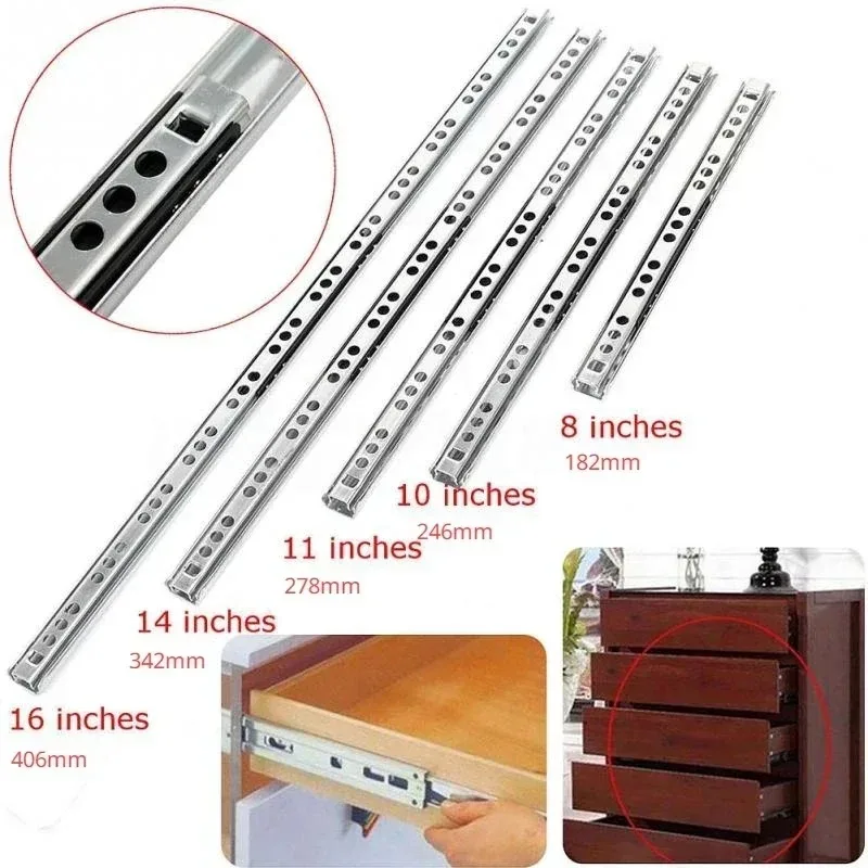 

2Pcs 8"-16" Ball Bearing Drawer Slides Furniture Slide Steel Ball Bearing Slides Keyboard Cabinet Cupboard Drawer Runners