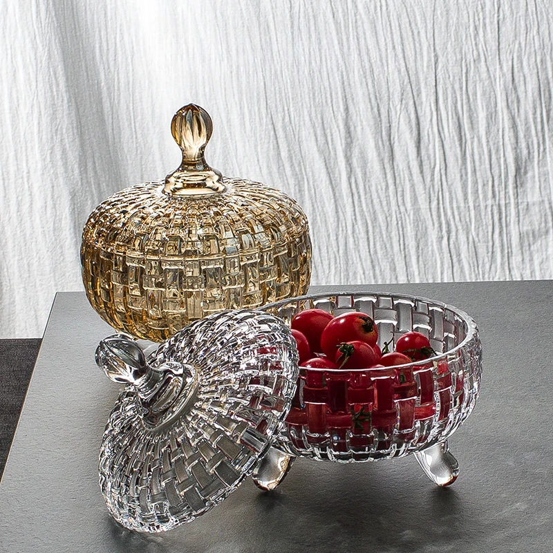 Glass Fruit Tray Nordic with Lid Candy Bar Nut Snack Dessert Jar Household Living Room Tabletop Kitchen Storage Specialty Plates