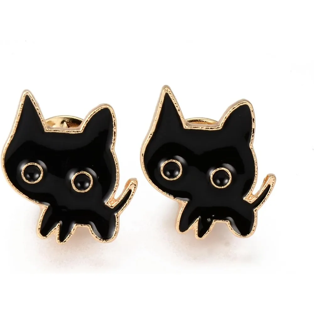

10 шт., эмалированные броши в форме кошки из сплава-милые броши с черным котом и котенком, 18x17x2 мм, креативный дизайн животных, светло-золотой с латунью