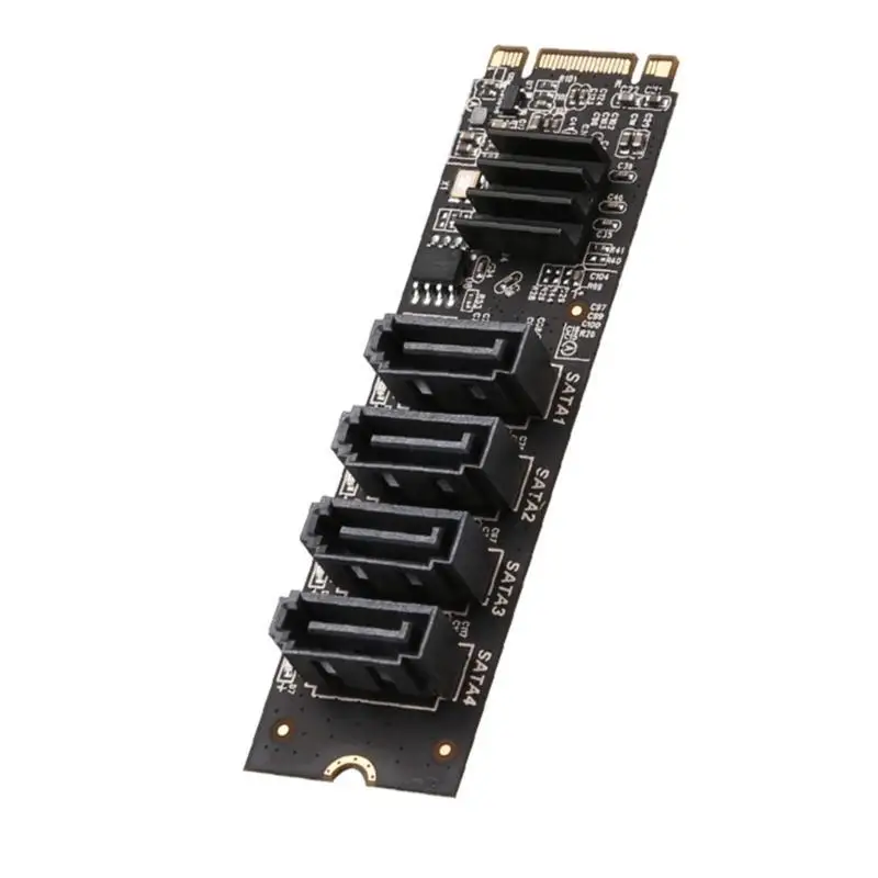 R53C M.2 to 4 Ports Sata3.0 Adapter Card PCIe to Sata3.0 4 Ports Expansion ASM1064 HighPerformance for Sata HDDs and SSDs