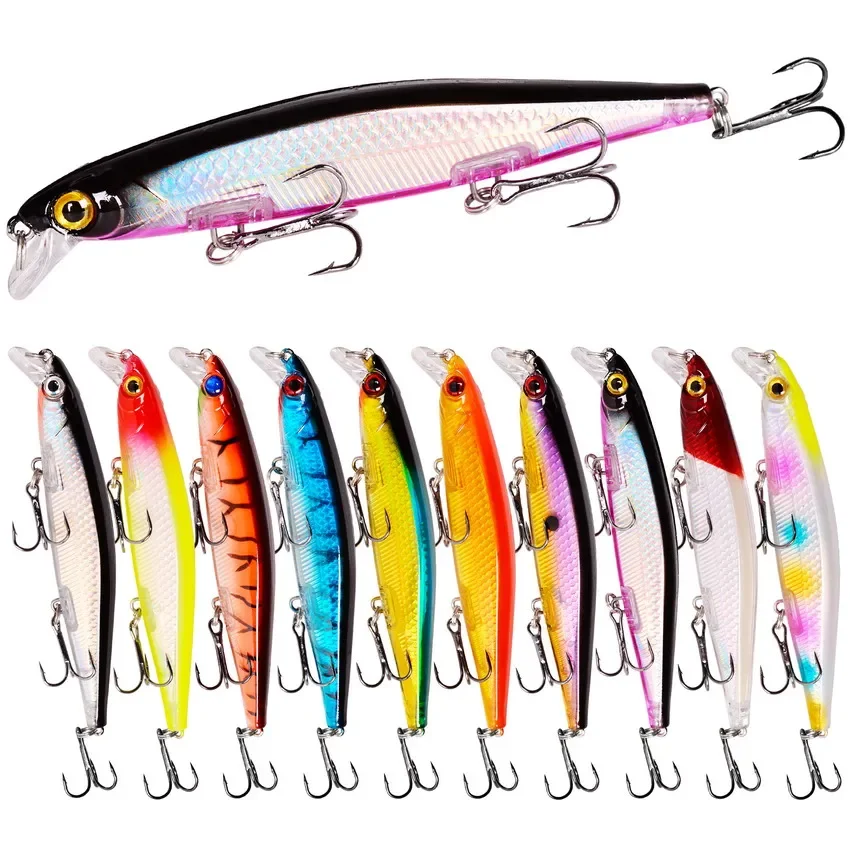 10Pcs Minnow Fishing Lures 11CM 12g Crankbait Wobblers Perch 3D Eyes Artificial Hard Bait Pike Carp Bass Floating Swimbait Pesca