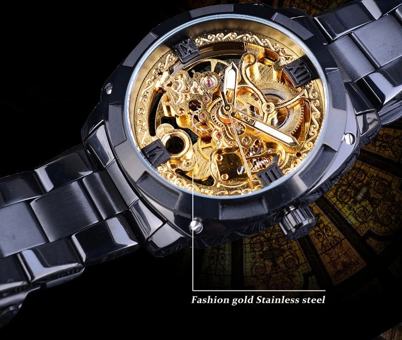 

Hot selling 2024 new men's fashionable casual steel strap watch with hollow out waterproof automatic mechanical watch