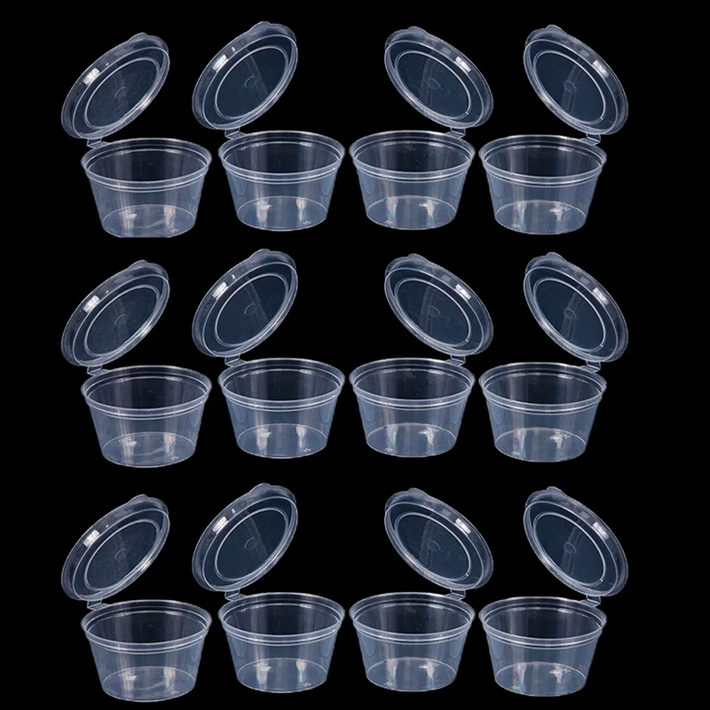 100Pcs Mini Plastic Packing Box 20-40ML Disposable Sauce Cup Round Clear Food Condiments Storage Container Box Kitchen Organizer