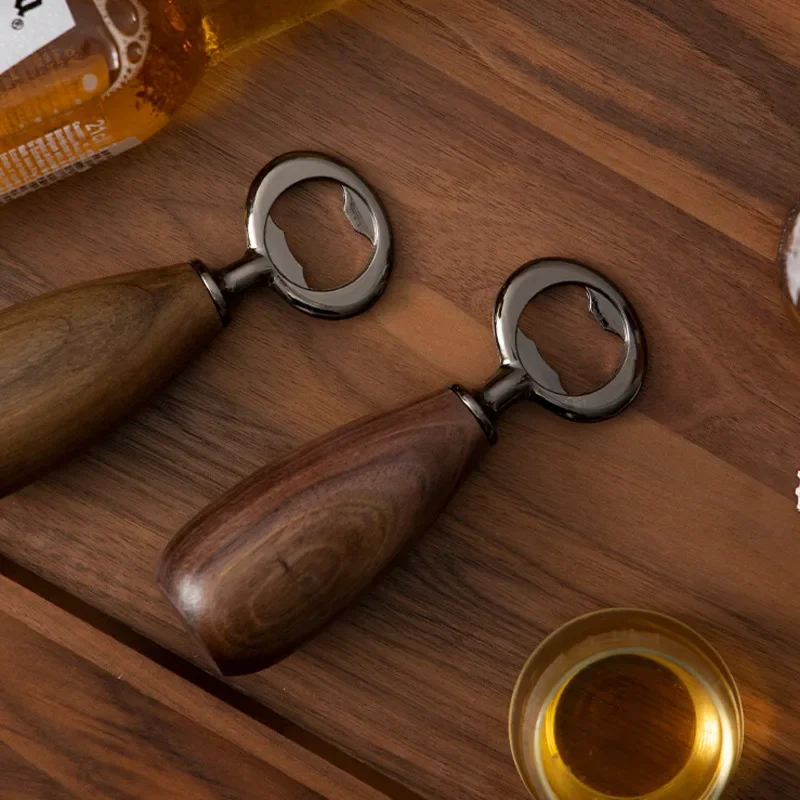 

Vintage Stainless Steel Bottle Opener Black Walnut Restaurant Beer Opener Starter Creative Home Kitchen Tools