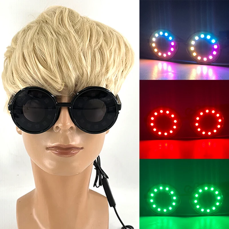 

New Cool Colorful LED Glasses APP Bluetooth Control Luminous Glasses Round Frame Decorate Eyewear Men Women Sunglasses For Night