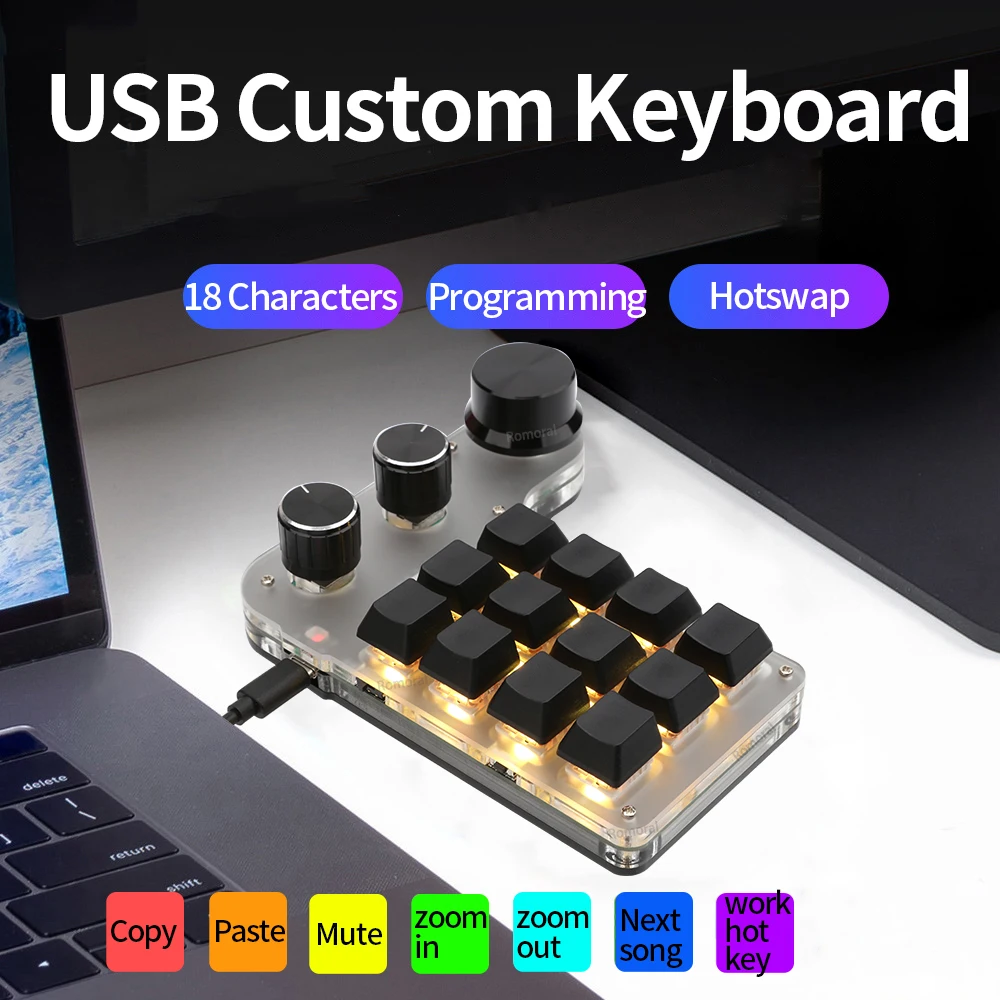 Programmable Keyboard Custom Knob Keyboard 6/9/12/15 KeyS Copy Paste DIY Keyboard Gaming Hotswappable Mechanical Keyboard