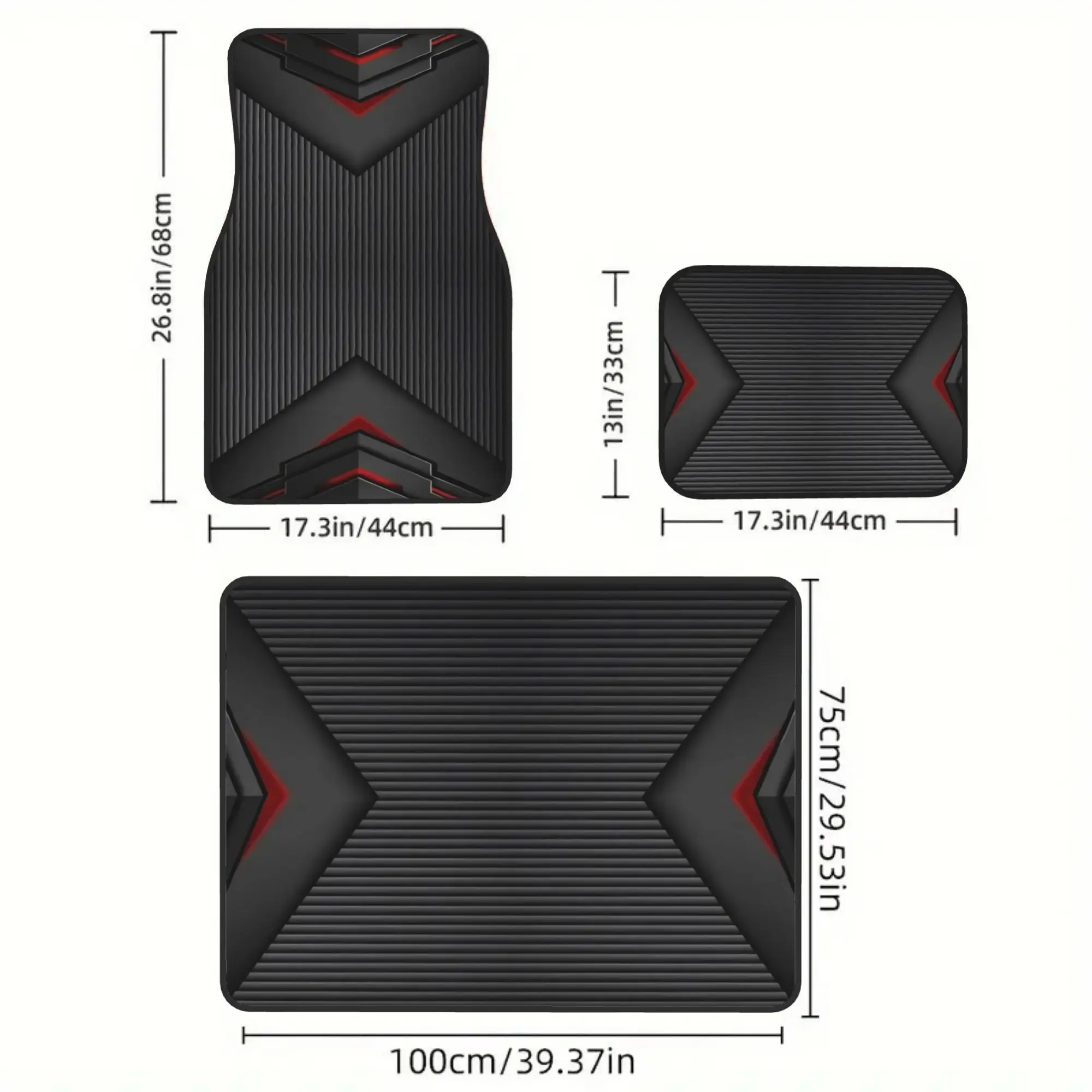 2D Flat 5pcs Mecha Vertical Stripe Print 4pcs Car Floor Mats And 1pc Car Trunk Mat Set, Stylish Vehicle Additions, Perfect Gift